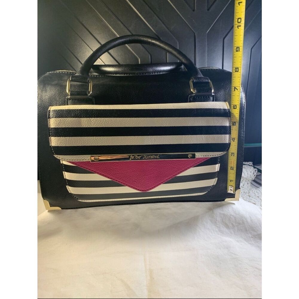 Betsey Johnson Dead stock Black & White Striped Satchel with Pink Accent